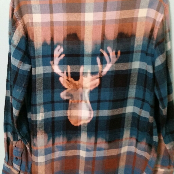 Old Navy Other - Distressed and deer stenciled flannel shirt